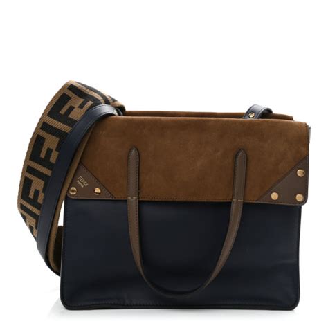 fendi marrone|FENDI Vitello Grace Suede Large Flip Tote Midnight .